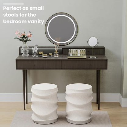 SUNBURY Outdoor Side Table, 18" H Concrete Accent End Table Streamlined, Small Round Cement Plant Stands Table, Decorative Garden Stools for Backyard, Spotted White