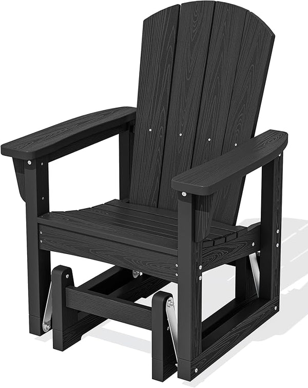 SERWALL Outdoor Glider Chair, HDPE Patio Glider Rocker All-Weather Porch Glider for Outside, Black - Photo 1