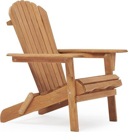 Folding Adirondack Chair Set of 2 Outdoor Wood Patio Chairs with Pre-Assembled Backrest Solid Hemlock Wood Front Porch Chairs for Garden Deck Poolside Fire Pit Light Brown