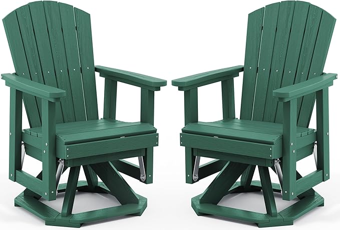 SERWALL Adirondack Swivel Glider Chair, HDPE Patio Glider Set of 2, All-Weather Glider Chair for Porch, Balcony, Green - Photo 1