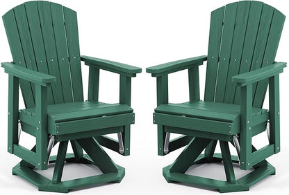 SERWALL Adirondack Swivel Glider Chair, HDPE Patio Glider Set of 2, All-Weather Glider Chair for Porch, Balcony, Green