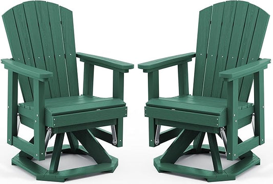 SERWALL Adirondack Swivel Glider Chair, HDPE Patio Glider Set of 2, All-Weather Glider Chair for Porch, Balcony, Green
