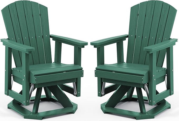 SERWALL Adirondack Swivel Glider Chair, HDPE Patio Glider Set of 2, All-Weather Glider Chair for Porch, Balcony, Green - Photo 1