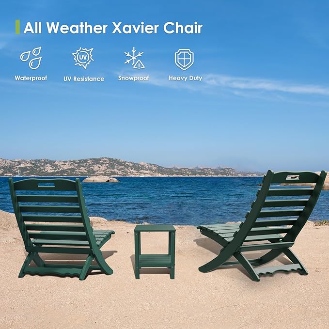 GREENVINES Folding Wave Chairs Set of 4 | Xavier | Portable Adirondack Chair | HDPE | All Weather | Forest | for Fire Pit Beach Poolside Outdoor Deck Garden Patio Porch Fishing