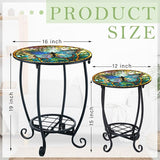 2 Pcs Outdoor Side Table Small Patio Round Mosaic Accent End Table Indoor Plant Metal Coffee Tea Tables for Patio Yard - Photo 3