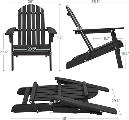 Yaheetech Folding Adirondack Chair Set of 1 Outdoor, 300LBS Solid Wood Garden Chair Weather Resistant, Fire Pit Lounge Chairs for Garden/Yard/Patio/Lawn, Black