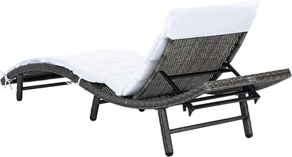 SAFAVIEH Outdoor Collection Colley Grey Brown Wicker/White Cushion Adjustable Recliner Chaise Lounge Chair (PAT7722C)