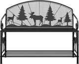 HavenlyYouth Outdoor Bench, Garden Bench with Backrest and Armrests, Patio Bench with Forest Series Pattern - Photo 9
