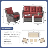 Rilyson Wicker Patio Furniture Set - 5 Piece Rattan Outdoor Sectional Conversation Sets with 2 Rocking Swivel Chairs - Photo 2