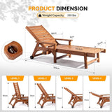 VINGLI Outdoor Chaise Lounge Chair, Wooden Patio Lounger Chair with Adjustable Backrest - Photo 3