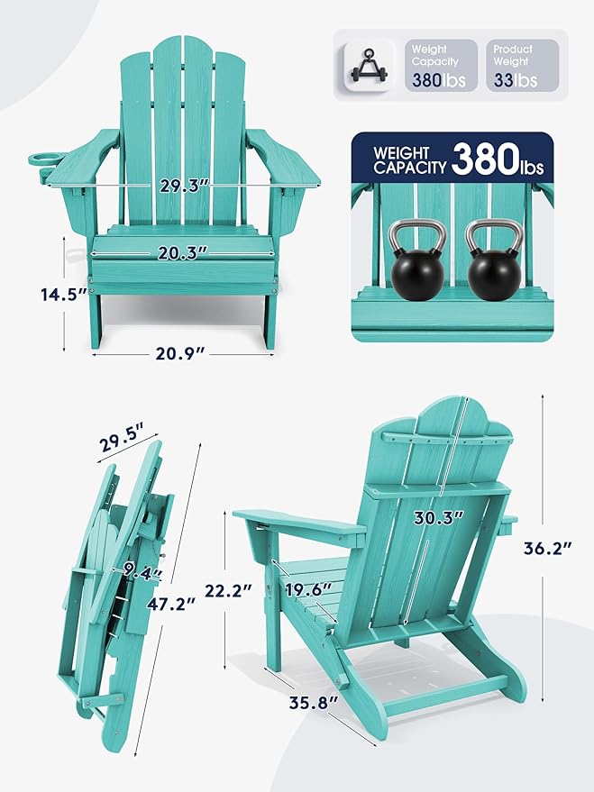 KINGYES Adjustable Folding Adirondack Chair Set of 2, 3-Position Reclining Adirondack Chairs with Cup Holder - Photo 3
