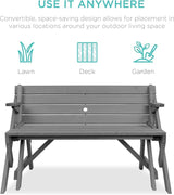 Best Choice Products 2-in-1 Transforming Interchangeable Outdoor Wooden Picnic Table Garden Bench for Backyard, Porch - Photo 4
