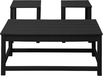 WestinTrends Malibu 3-Piece Set Outdoor Coffee and Side Table for Adirondack Chair, Black