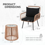 Verano Garden 3 Pieces Patio Bistro Sets, Outdoor Wicker Balcony Furniture Sets - Photo 6