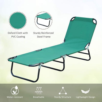 3-in-1 Heavy Duty Tanning Chair with Face Hole Adjustable 5-Position Folding Chaise Lounge Chairs Portable Lay Flat Beach Lounge Chair for Outdoor Sunbathing Patio Pool Lawn Camping Deck (Green)