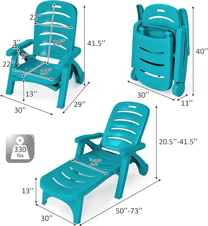 Tangkula Outdoor Chaise Lounge Chair, Adjustable 5-Position Recliner Chair with Built-in Wheels - Photo 4
