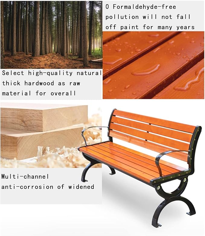 Outdoor Benches Cast Aluminum Preservative Wood 67IN(170CM) Patio Garden Bench Perfect for Backyard, Lawn, Porch, Path - Photo 7