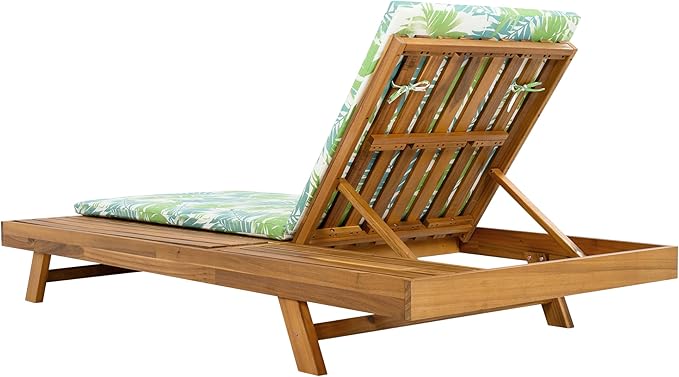 GDFStudio Acacia Wood Chaise Lounge Set with 2" Water-Resistant Cushion,4-Position Adjustable Backrest Recliner,Outdoor Lounger Chair for Patio,Garden,Poolside,Balcony,Deck,79" C Green Leaf,Teak