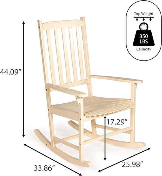 Eyely KCR300D Orvindar Farmhouse Classic Slat-Back 350-LBS Support Acacia Wood Outdoor Rocking Chair, Almond