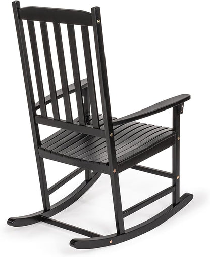 Eyely KCR300E Orvindar Farmhouse Classic Slat-Back 350-LBS Support Acacia Wood Outdoor Rocking Chair, Black