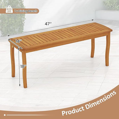 Tangkula Acacia Wood Outdoor Bench, 47" 2-Person Patio Dining Bench with Slatted Seat, Backless Wooden Entryway Bench, Farmhouse Indoor Outdoor Bench for Garden, Poolside, Deck & Park (1,Natural)