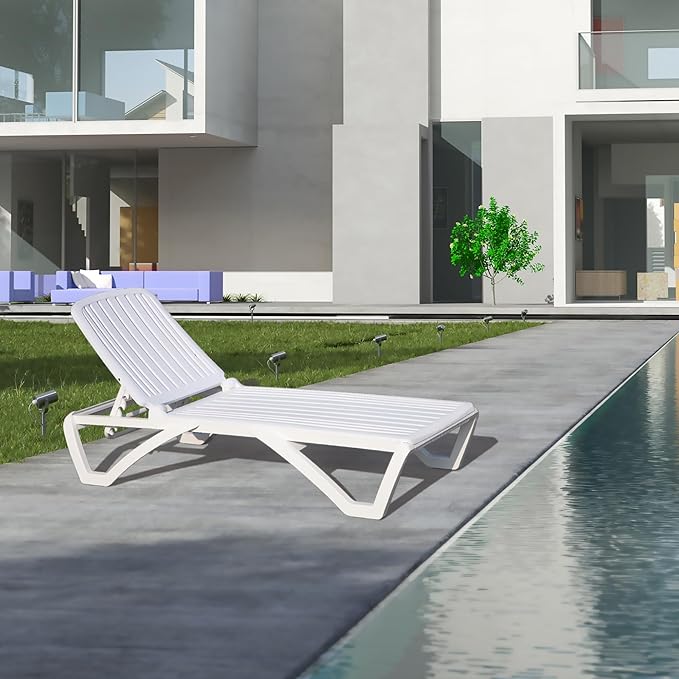 Domi Outdoor Chaise Lounge, Pool Lounge Chair Plastic Adjustable Recliner in-Pool Lounger Tanning Lounge Chair for in-Pool, Beach, Poolside, Lawn, White