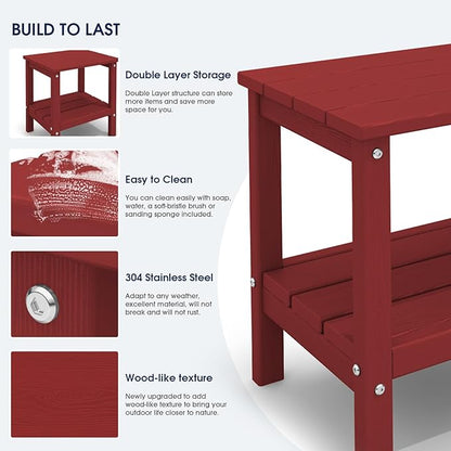 KINGYES Outdoor Side Table Set of 2, Double Layer Adirondack End Table- Red