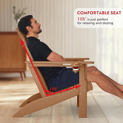 Costaelm Lakeview Outdoor Patio HDPE Adirondack Chair with Cup Holder, Teak