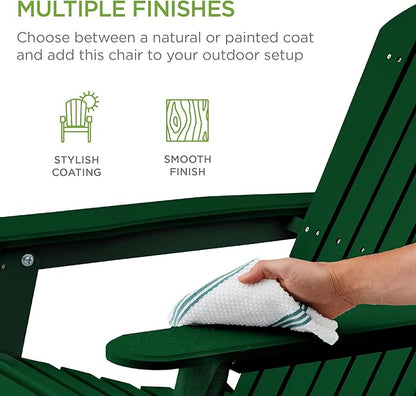 Best Choice Products Folding Adirondack Chair Outdoor Wooden Accent Furniture Fire Pit Lounge Chairs for Yard, Garden, Patio w/ 350lb Weight Capacity - Deep Green