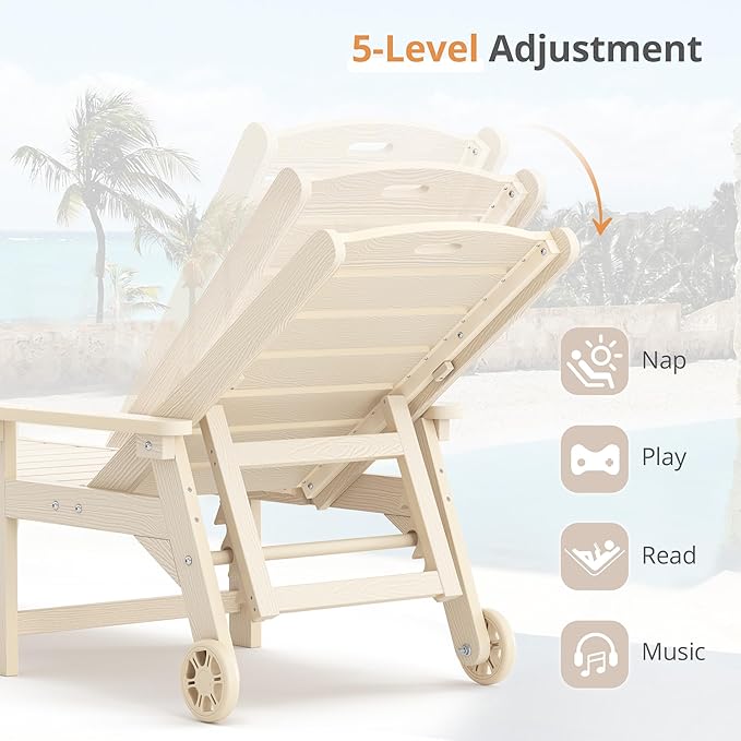 LUE BONA Chaise Lounge Chair with Table, 6-Piece, HDPS Chaise Lounger, 5 Positions Adjustable Lounge Chairs - Photo 6