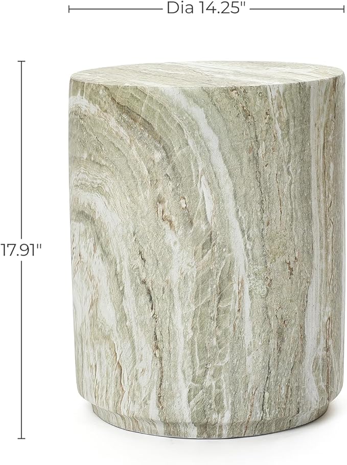 LuxenHome 18" Outdoor Side Table, Green and White Marbled Round Side Table, Indoor Outdoor End Tables for Patio, Modern Small Round Side Tables for Outside, Garden Stool for Indoor and Outdoor