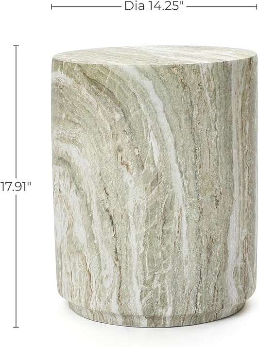 LuxenHome 18" Outdoor Side Table, Green and White Marbled Round Side Table, Indoor Outdoor End Tables for Patio, Modern Small Round Side Tables for Outside, Garden Stool for Indoor and Outdoor