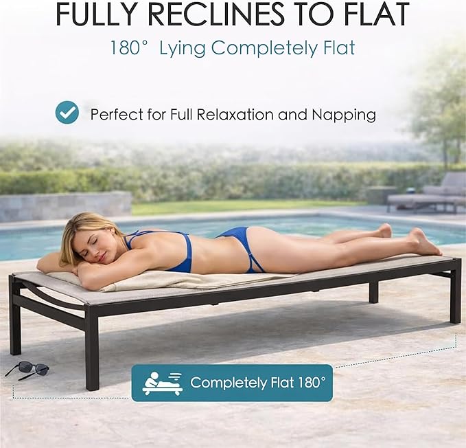 Kozyard 2-Pack Outdoor Chaise Lounge, Aluminum Frame and Textilene Fabric, Adjustable Reclining Patio Lounger for Poolside, Sunbathing & Backyard (Beige)