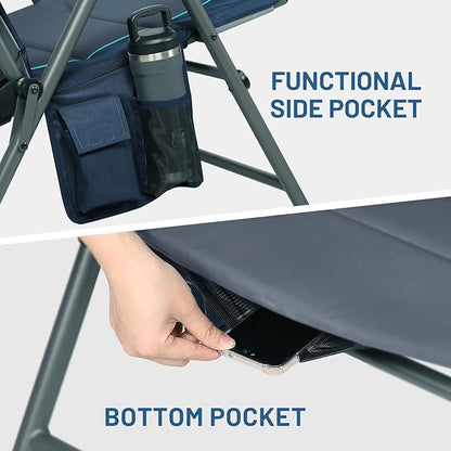 TIMBER RIDGE Oversized Folding Rocking Camping Chair, Padded Outdoor Rocker with High Back, Portable Outdoor Chair for Patio, Garden, Lawn, Supports up to 400 lbs, Blue, 2 Pack