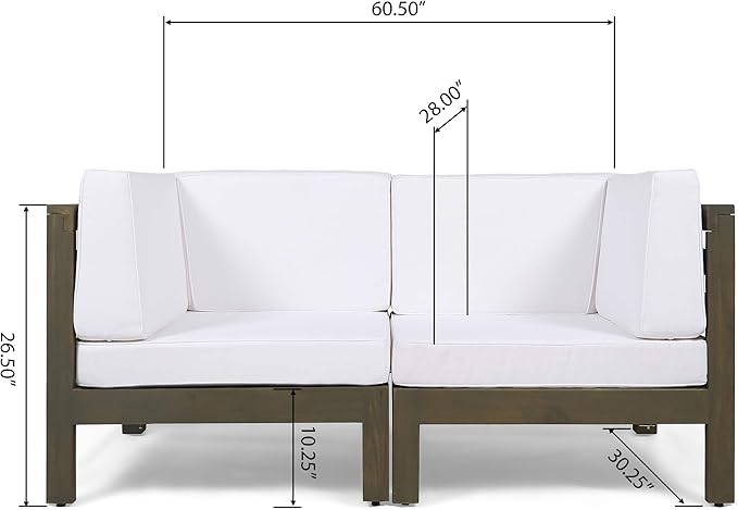 GDFStudio Outdoor Sectional Loveseat Set | 2-Seater | Acacia Wood | Water-Resistant Cushions | Gray and White - Photo 3