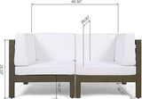 GDFStudio Outdoor Sectional Loveseat Set | 2-Seater | Acacia Wood | Water-Resistant Cushions | Gray and White - Photo 3
