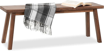 Solid Wood Bench - Minimalist Design, Acacia Wood Construction, Brown Color, Versatile for Entryway, Living Room, Bedroom & Outdoors, Easy Assembly & Weather-Resistant
