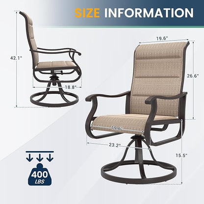 Amopatio Padded Patio Swivel Chairs Set of 2, Outdoor Dining Chairs with Ultra Soft Textilene High Back Seat & Metal Rocker Frame, for Backyard Deck Lawn, Brown