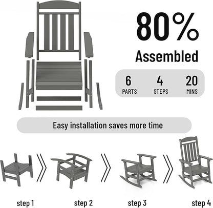 Outdoor Rocking Chairs Set of 6, Oversized High Back Patio Rocking Chairs, All Weather Porch Rocking Chairs for Outside. Dark Grey