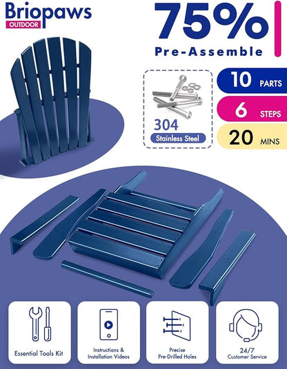 BRIOPAWS Adirondack-Chairs-Set of 6 | Fire Pit Chair | Oversized | HDPE Plastic | Weather Resistant | for Deck Outdoor Poolside Campfire | Blue
