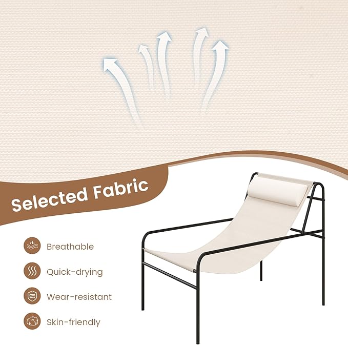 Giantex Patio Sling Lounge Chair, Modern Sling Accent Chair with Removable Headrest Pillow, Heavy-Duty Metal Frame - Photo 5
