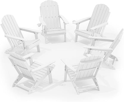 YEFU Adirondack Chairs Set of 6 for Outdoor: Folding Plastic Fire Pit Chair with Cup Holder & Adjustable Backrest - Sturdy All Weather HDPE for Patio Pool Lawn