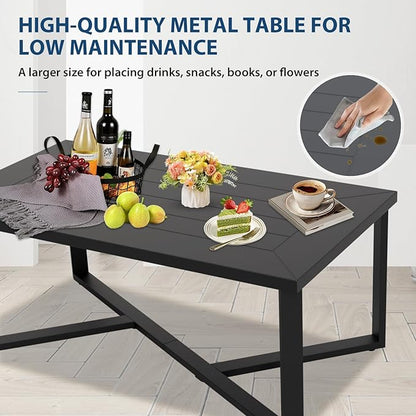 COOS BAY Iron Luxe Outdoor Coffee Table, Modern Weather Resistant Steel Patio End Table for Backyard, Garden, Deck, Porch, Balcony, Black
