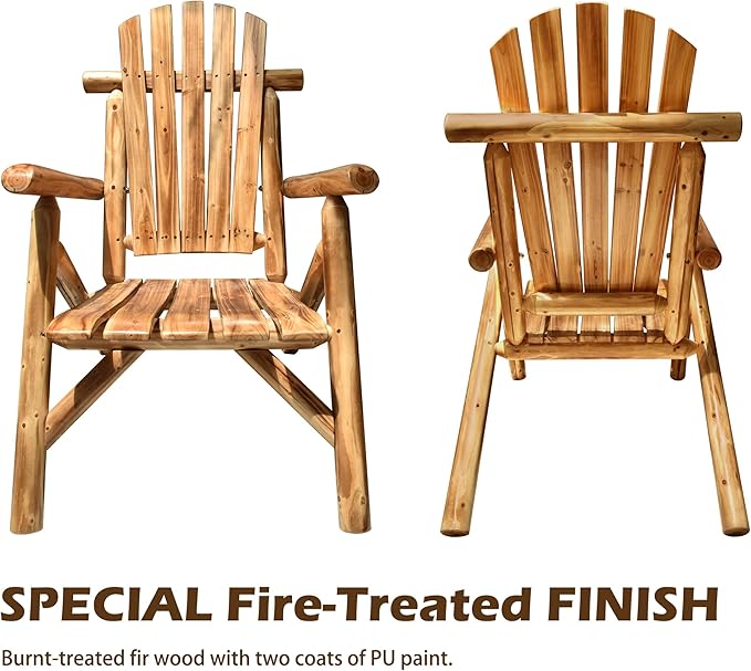 Anraja Wooden Adirondack Chair Outdoor Wood Log Furniture Porch Patio Outside Rustic Seating Indoor Lawn Lounge Country Deck Farmhouse Fire Pit, Brown 42.12in Tall