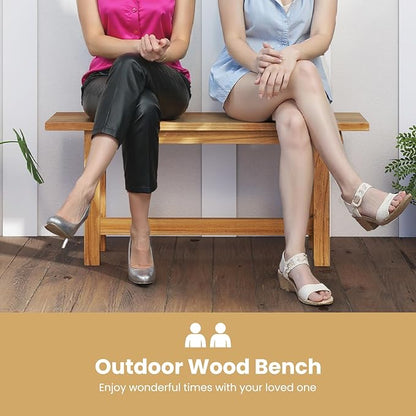 Tangkula Outdoor Teak Wood Bench, Patio Dining Bench Seat, Wooden Garden Bench, 2-Person Loveseat Seating for Porch, Backyard and Poolside (1,Natural)
