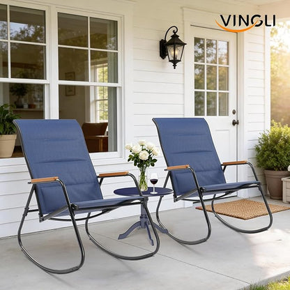 VINGLI Outdoor Rocking Chair, 450lbs Capacity Portable Outdoor Rocker with Footrest, Hard Armrests, Pillow, All Weather Porch Rocker for Garden, Living Room, Patio, Lawn (Blue, Without footrest)