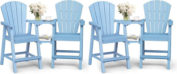 Ciokea Tall Adirondack Chairs Set of 4, HDPE Outdoor Adirondack Bar Stools with Double Connecting Tray - Photo 1