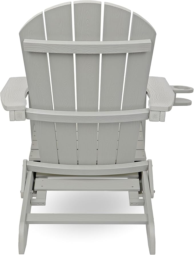Alpine Corporation 38" H Outdoor Adirondack Folding Chair with Cup Holder and Ottoman, Classic Ergonomic Design, Patio Furniture and Accessories, Light Gray