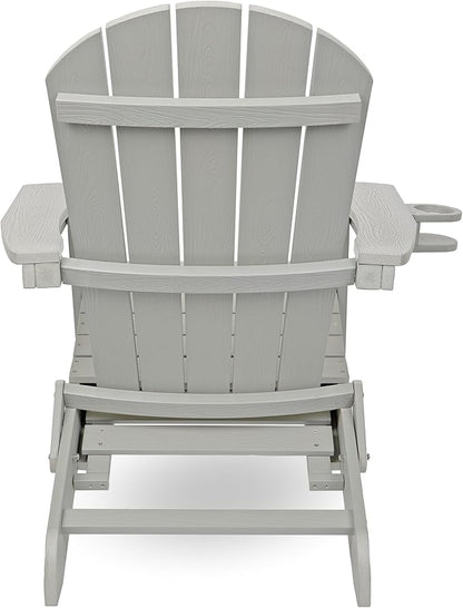 Alpine Corporation 38" H Outdoor Adirondack Folding Chair with Cup Holder and Ottoman, Classic Ergonomic Design, Patio Furniture and Accessories, Light Gray