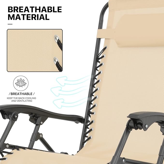 MoNiBloom Zero Gravity Chair Outdoor Folding Patio Lounge Chair for Outside Reclining Lawn Chair Recliner Beach Chair for Adults, Cream
